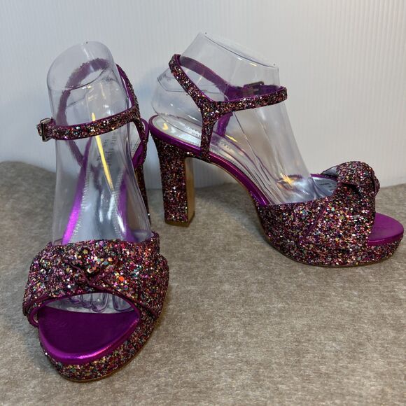 Kate Spade Rainbow Glitter Bow Miya Platform Open Toe Heels Size 9B NWOT - Picture 2 of 10